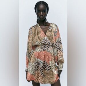 Zara printed multi-color dress with long balloon sleeves